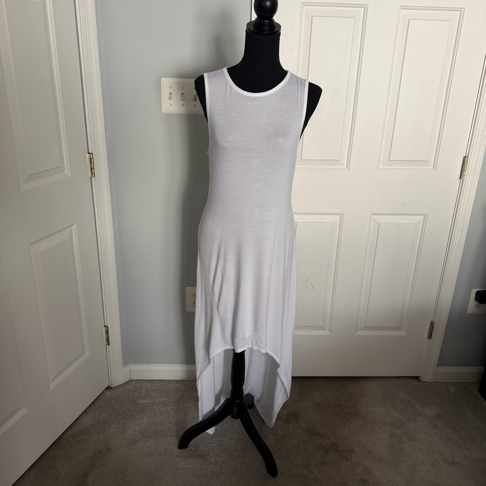 White Sleeveless High Low Dress
